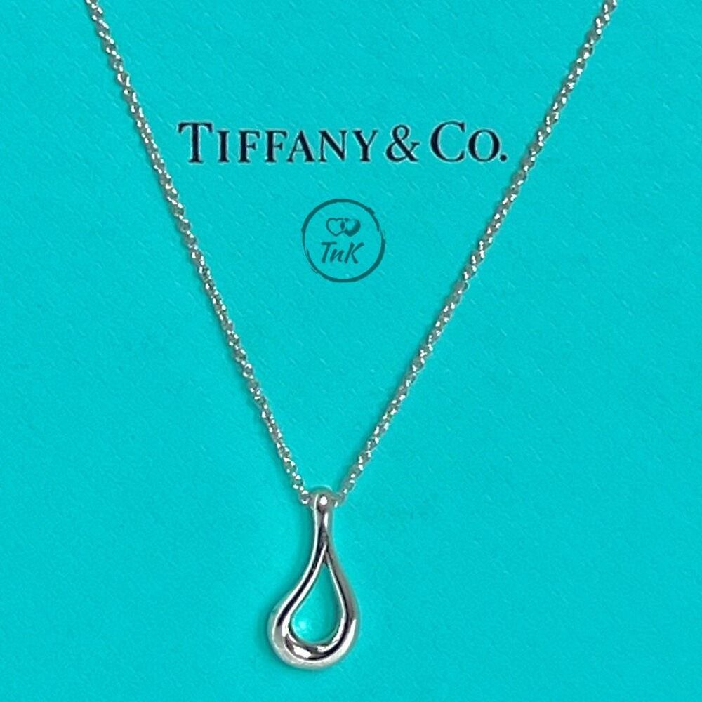 Retired Tiffany & Co Elsa Peretti Open Teardrop Pendant Necklace - Silver-16”